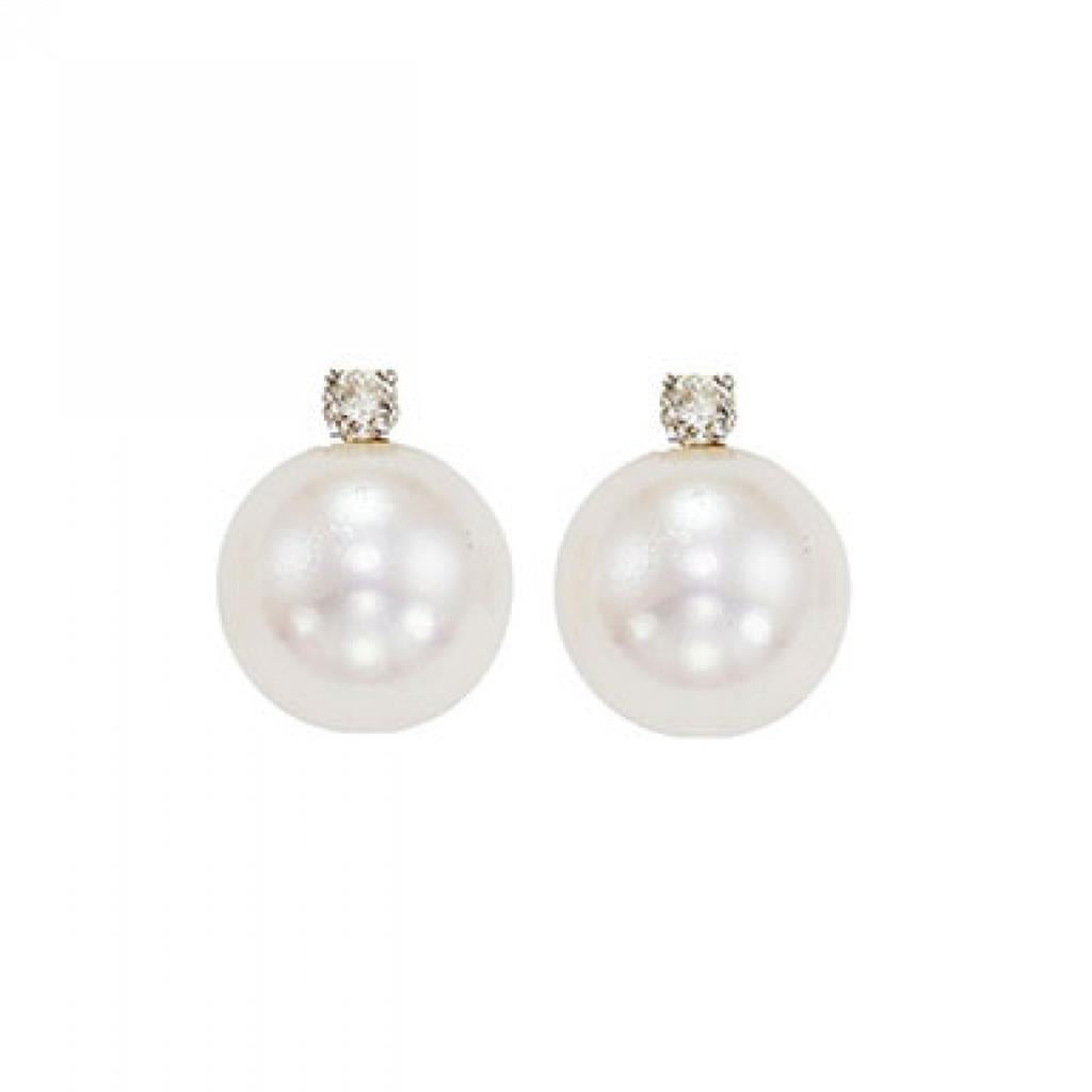 14KT Yellow Gold Pearl & Diamond Stud Earrings