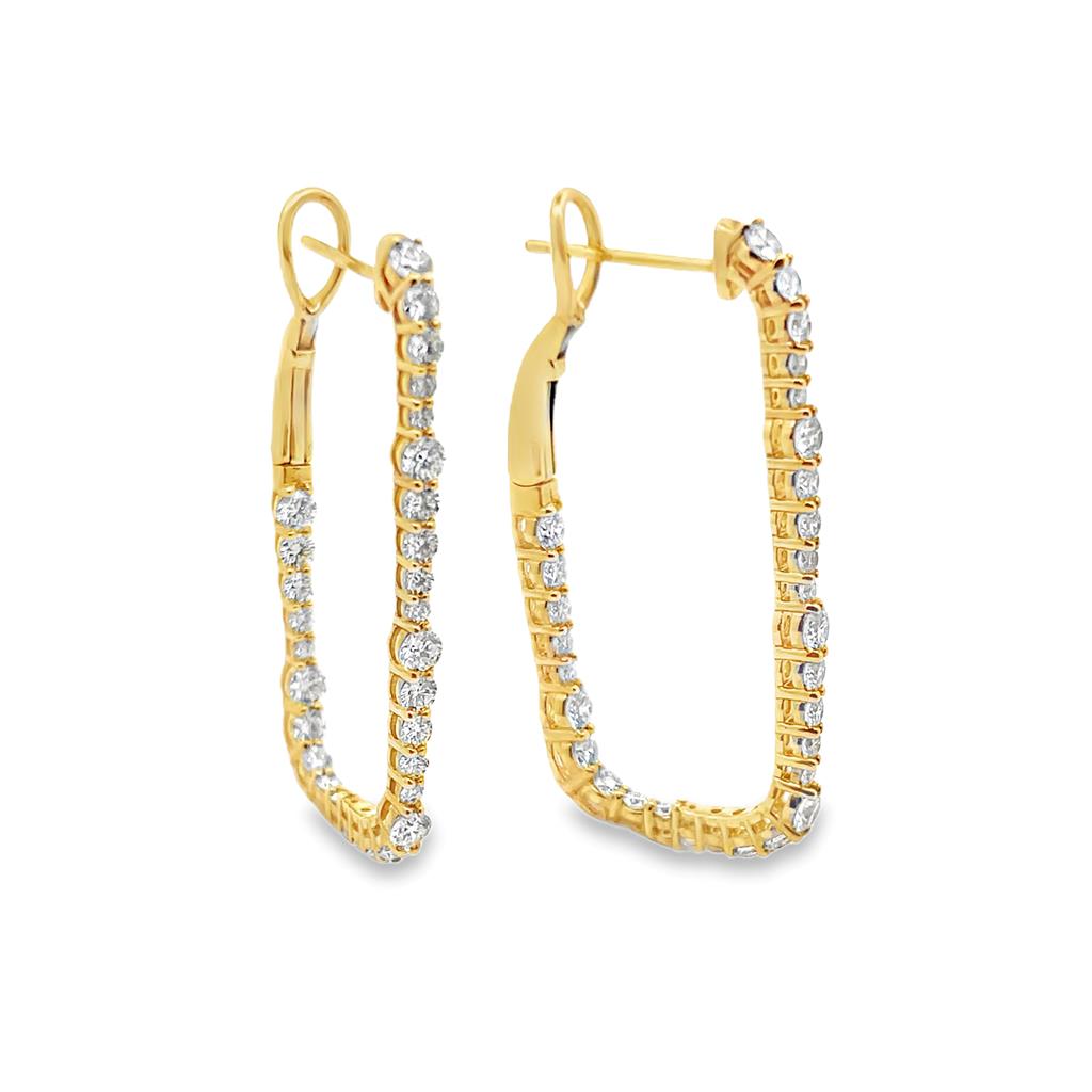 18K Yellow Gold Graduated Diamond Fancy Squared Hoop Earrings