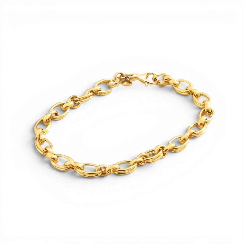 14KT Yellow Gold Double Oval & Round Alternating Chain Bracelet – 7"