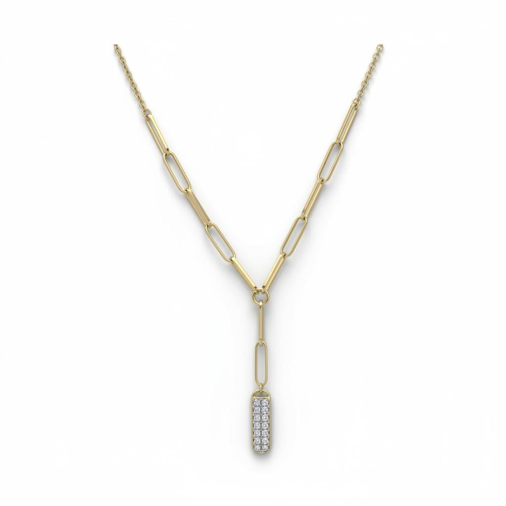 14K Yellow Gold Diamond Paperclip Y Necklace