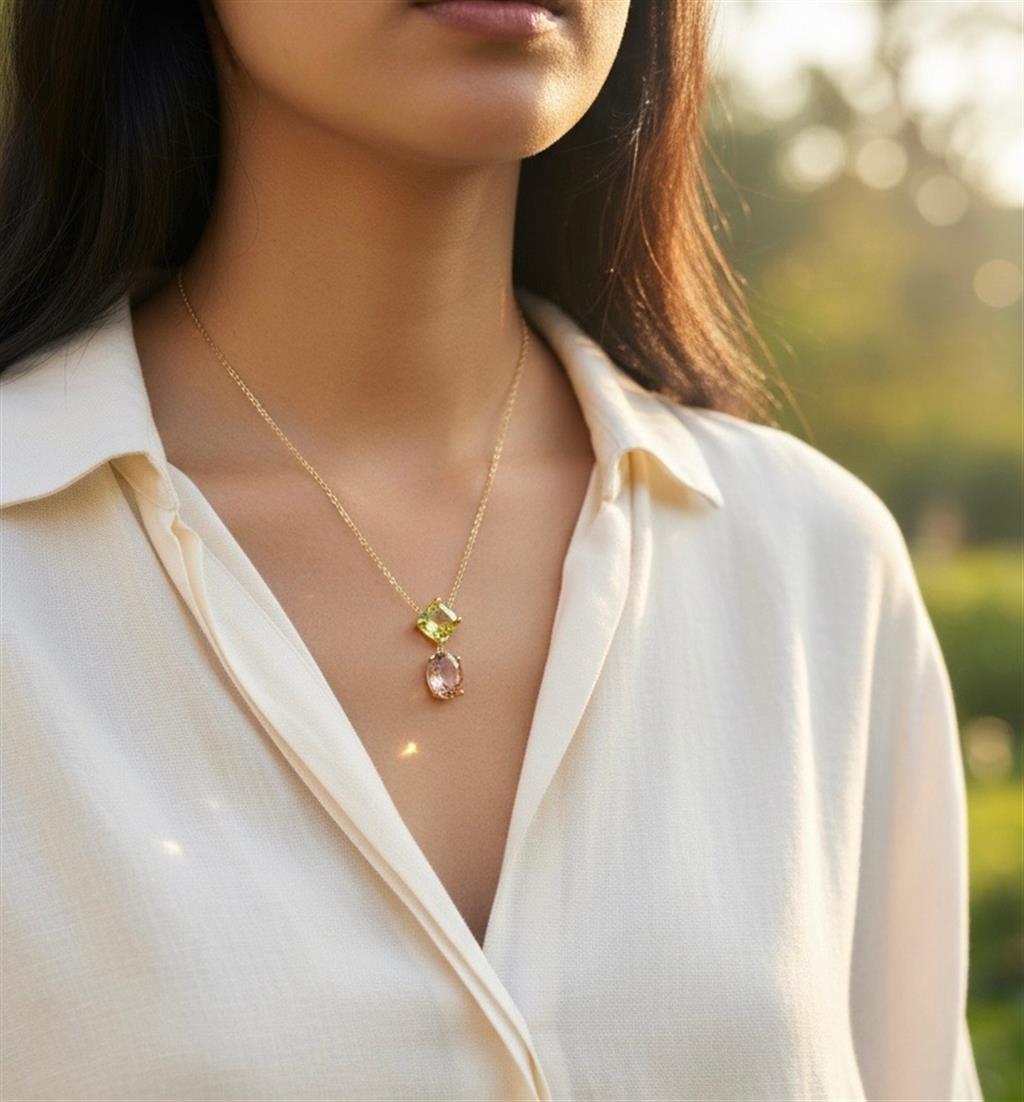 14Kt Yellow Gold Two-Stone Dangle Necklace