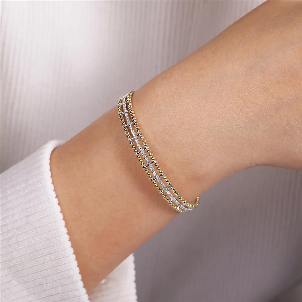 14kt Two-Tone Wide Bujukan Cuff Diamond Bracelet BG4323-57M45JJ