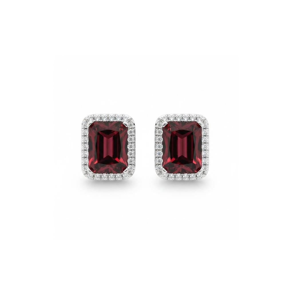 14K White Gold Garnet & Diamond Halo Stud Earrings