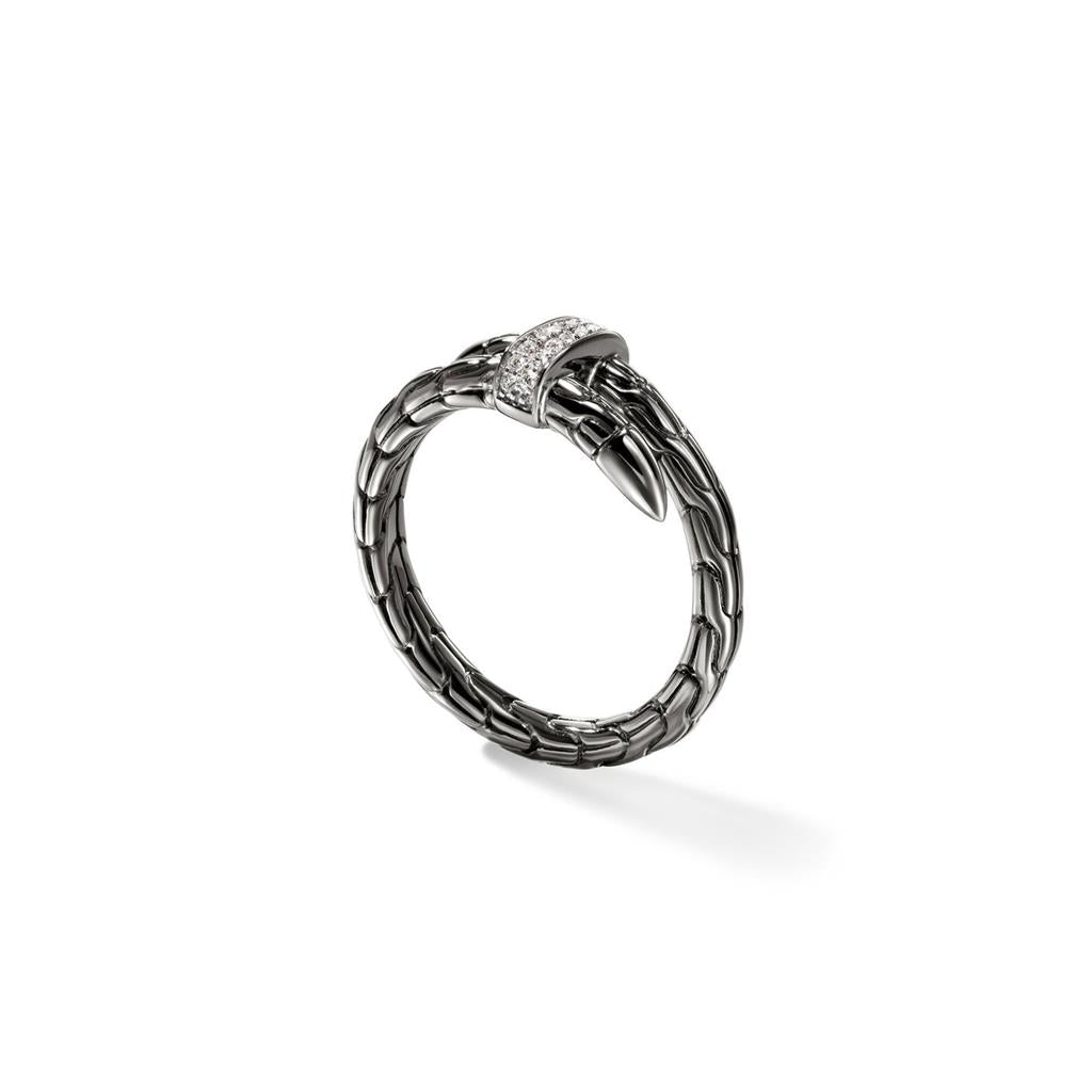 Sterling Silver with Black Rhodium Diamond Spear Single Wrap Ring