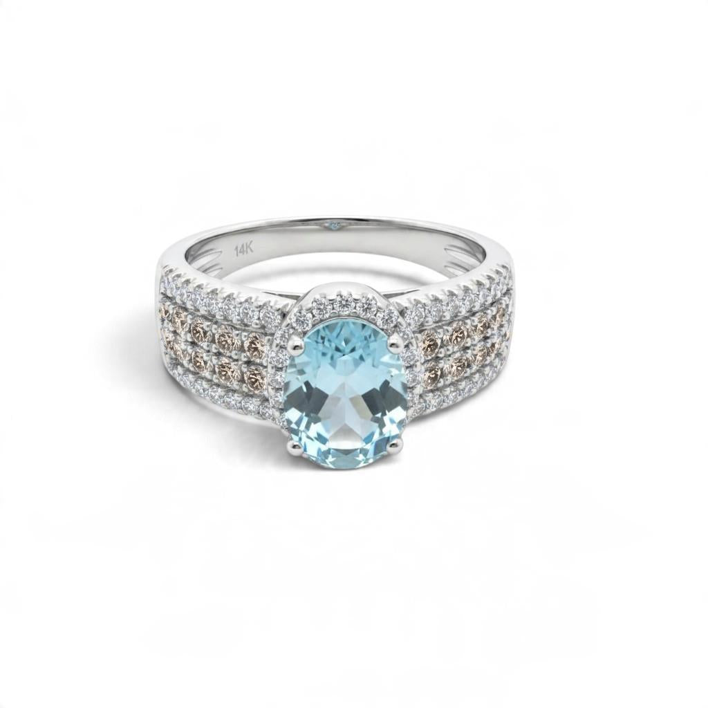 Le Vian 14KT White Gold Aquamarine & 1.00ct Chocolate and Vanilla Diamond Ring