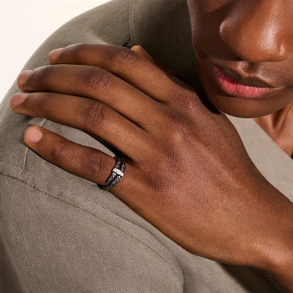 Sterling Silver with Black Rhodium Diamond Spear Single Wrap Ring