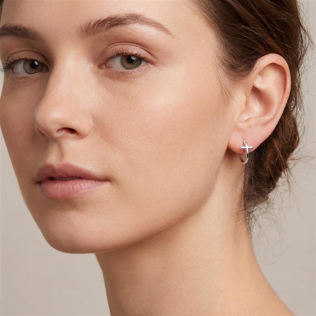 Sterling Silver Cross J Hoop Earrings
