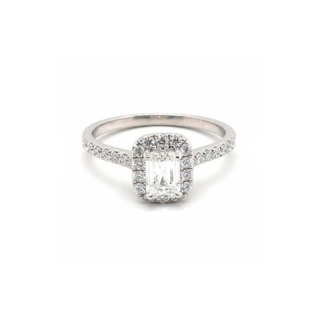14K White Gold Halo Diamond Engagement Ring | 0.70ct Radiant Cut