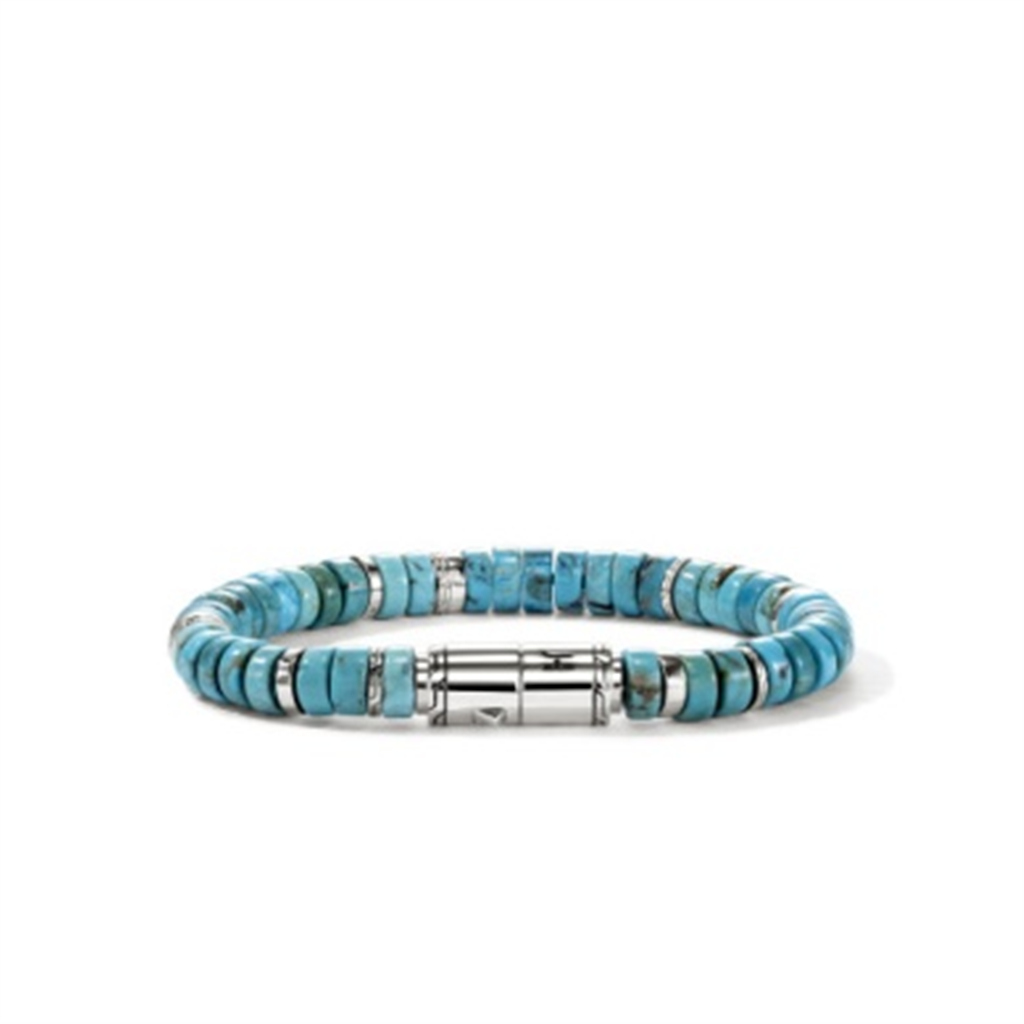 Sterling Silver 8mm Turquoise Heishi Bracelet - Size UL