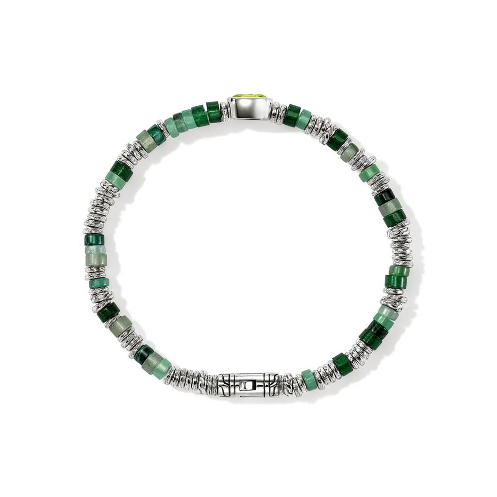 Sterling Silver 4mm Peridot Heishi Beaded Bracelet with Green Quartz, Green Aventurine, Chrysoprase, Malachite & Emerald – Size UM