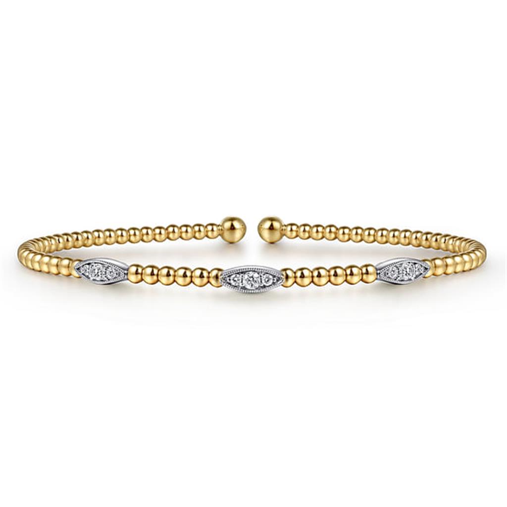 14Kt Two-Tone Bujukan Diamond Marquise Stations Bangle Bracelet