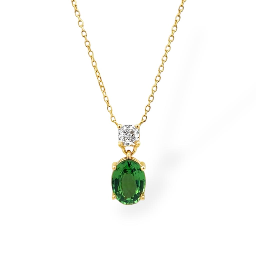 14KT Yellow Gold Tsavorite Garnet and Diamond Necklace