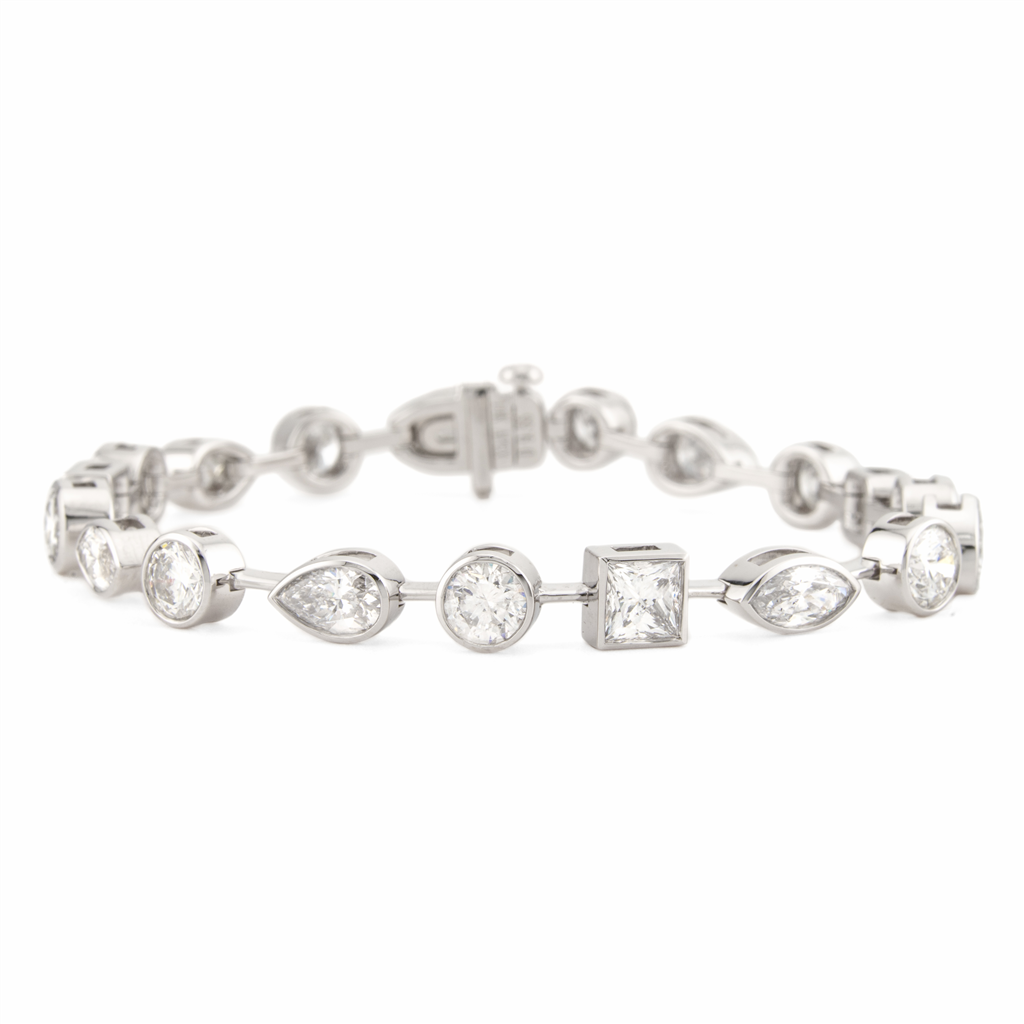 14KT White Gold Multi-Shape Bezel-Set 9.55ct Diamond Bracelet