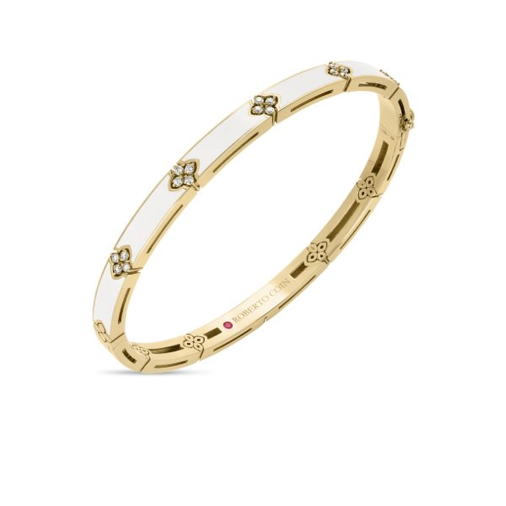 18kt Yellow Gold Love In Verona Diamond & White Enamel Bangle