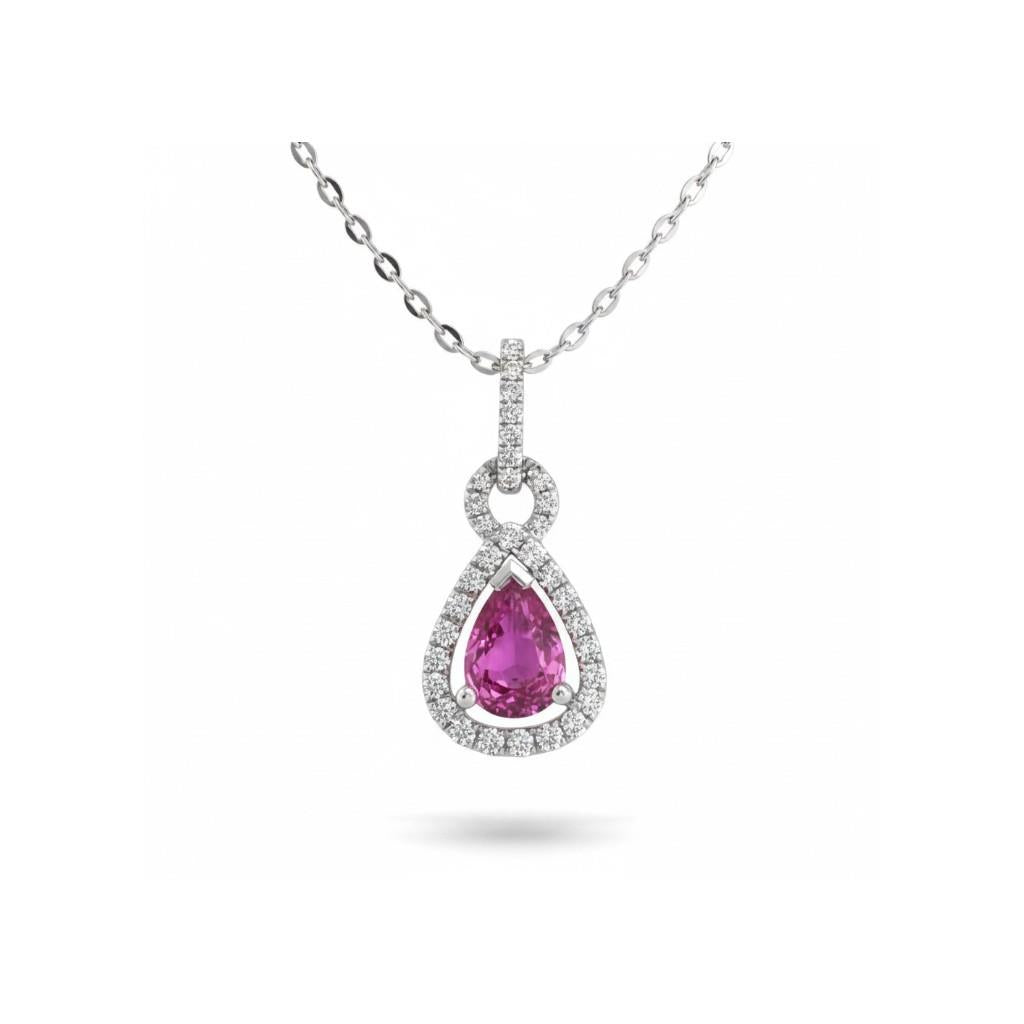14kt White Gold Pink Sapphire & Diamond Halo Pendant