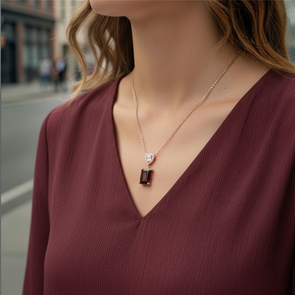 14KT Rose Gold Cinnamon Tourmaline And Diamond Pendant Necklace