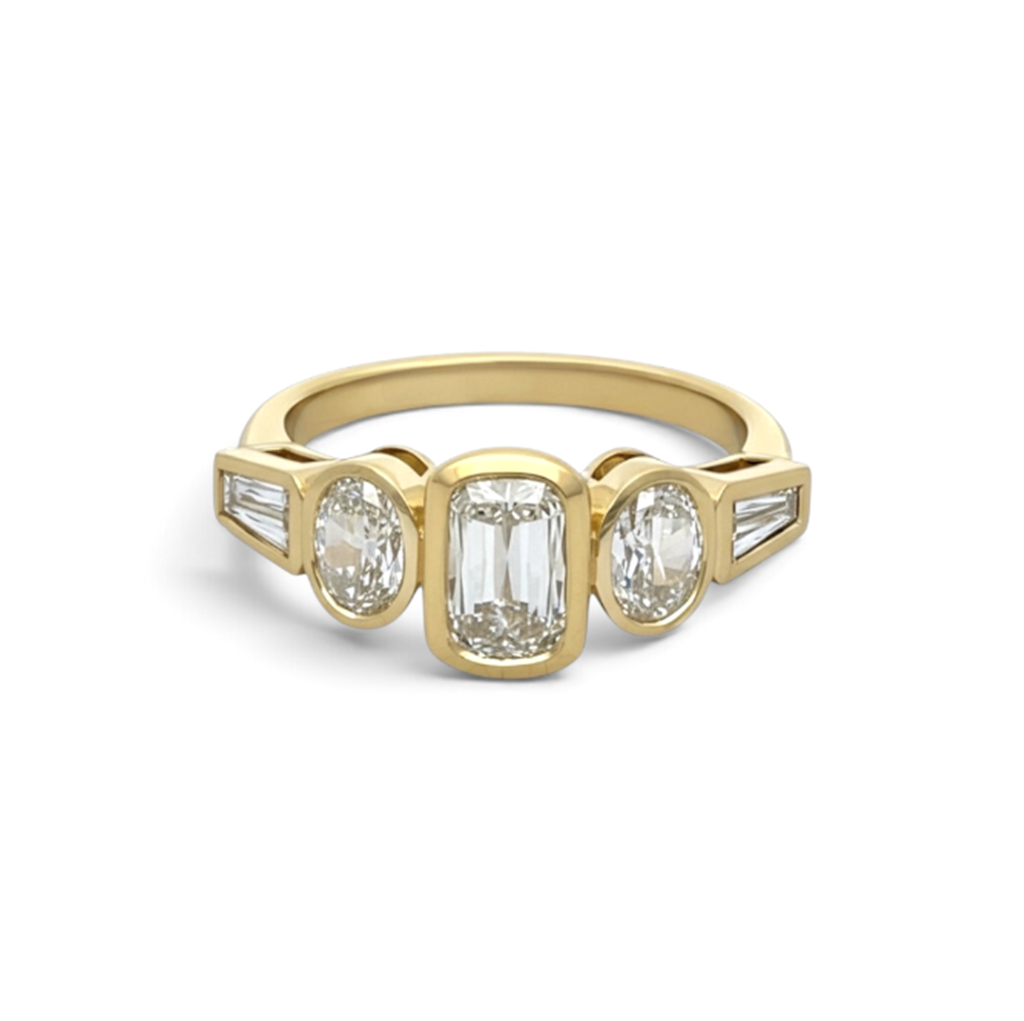 18kt Yellow Gold Bezel-Set 5 Stone L’Amour Crisscut® Diamond Engagement Ring