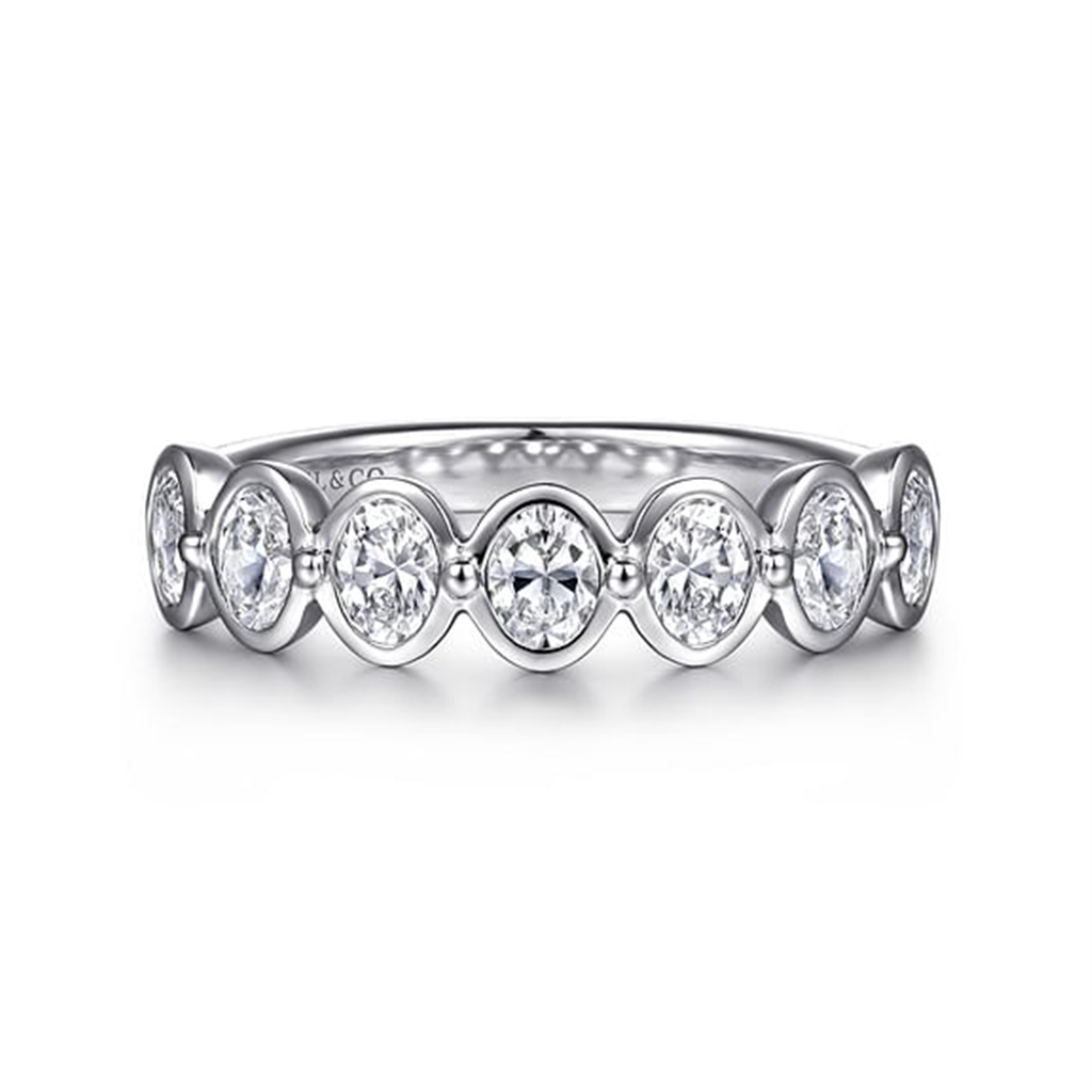 14KT White Gold 7 Stone Oval Bezel Band Designed By Gabriel & Co.