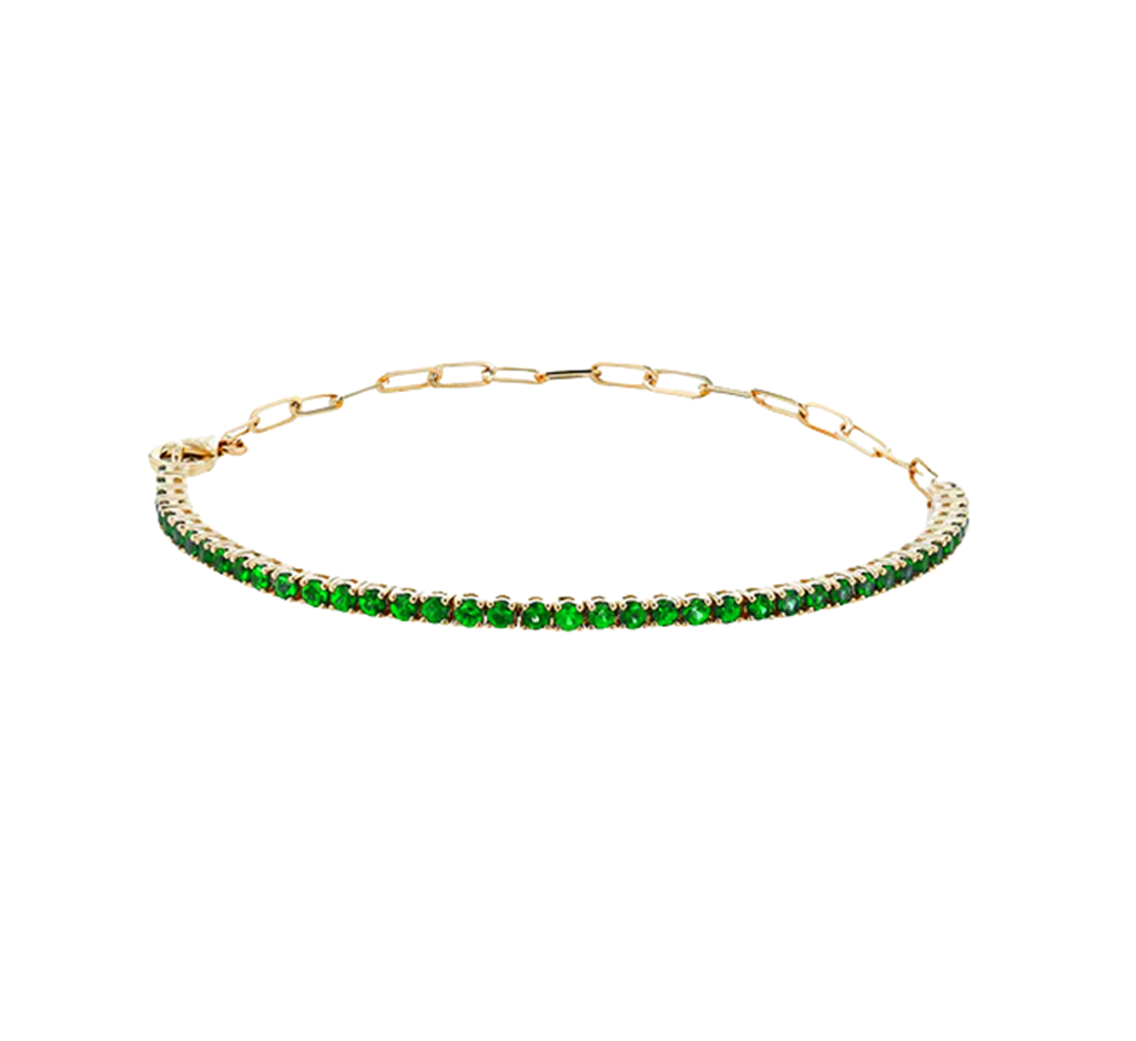 14K Yellow Gold Emerald Tennis Bracelet