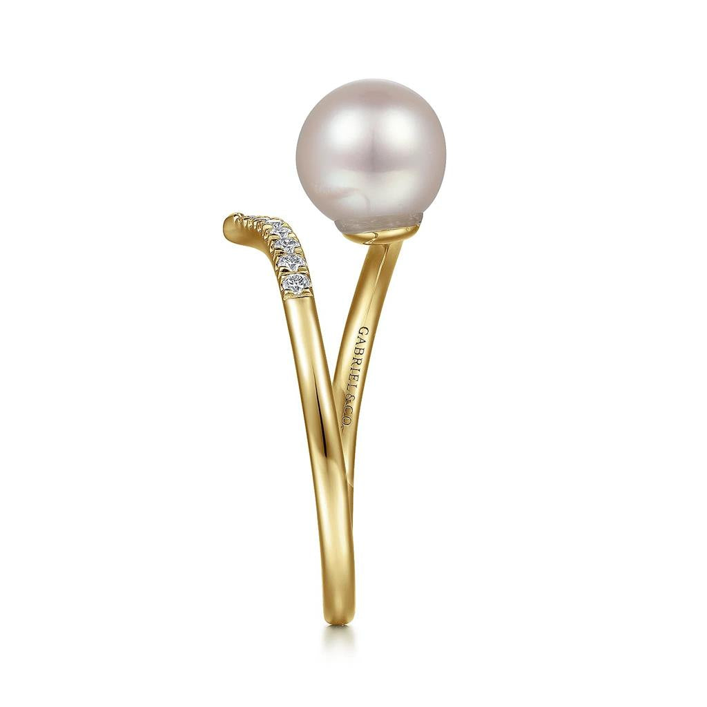 14kt Yellow Gold Cultured Pearl & Diamond Open Wrap Ring - backside view
