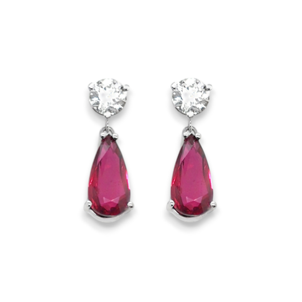 14kt White Gold Ruby & Diamond Dangle Earrings