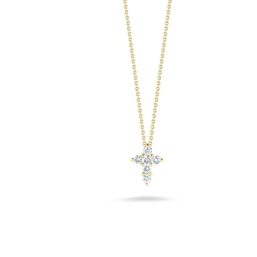 18K Yellow Gold Large Baby Cross Diamond Pendant Necklace | 0.20ct