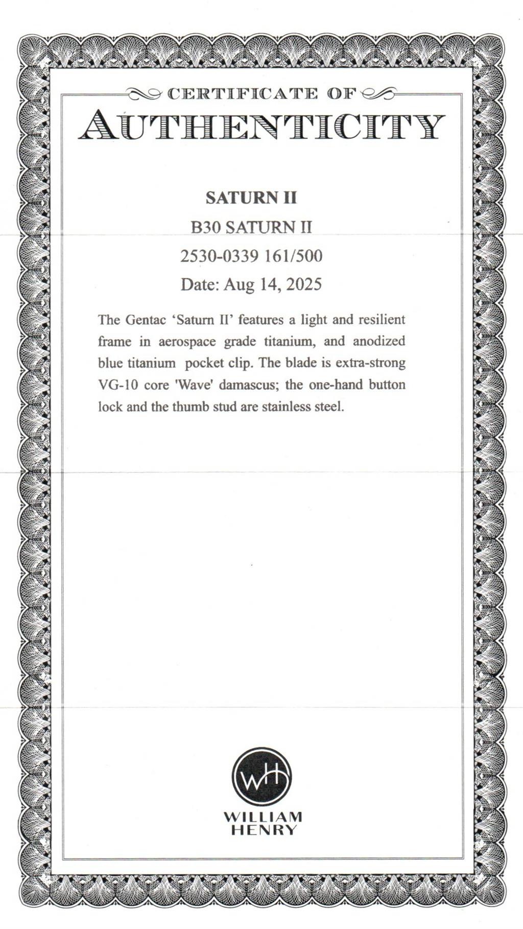 William Henry Gentac ‘Saturn II’ Folding Knife