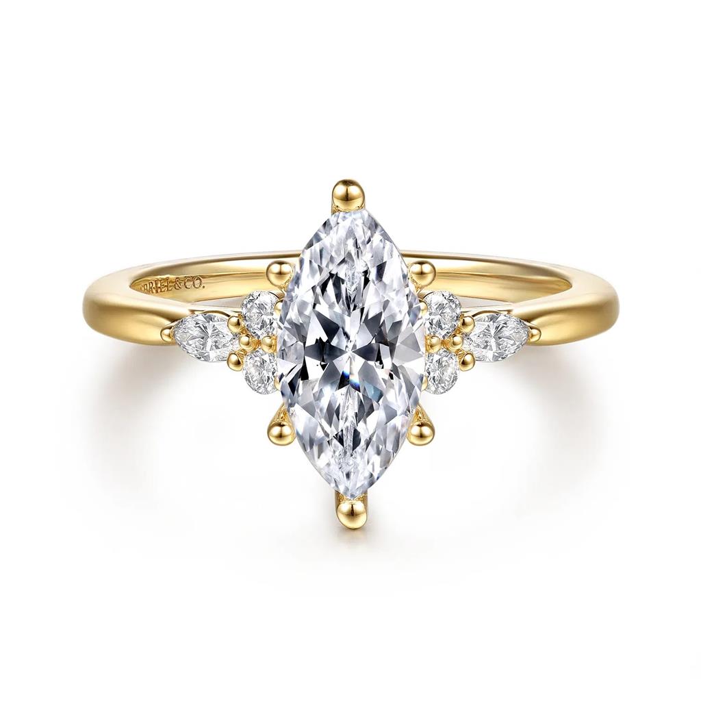 14kt Yellow Gold Marquise-Accented Diamond Semi-Mounting – Size 6.5