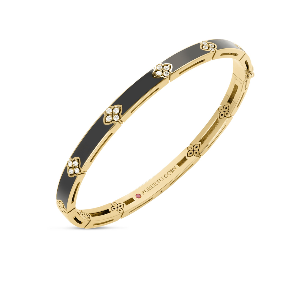 18kt Yellow Gold Love In Verona Diamond & Black Enamel Bangle
