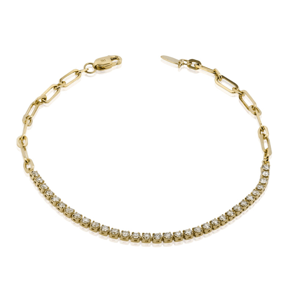 14KT Yellow Gold Diamond Tennis Paperclip Chain Bracelet