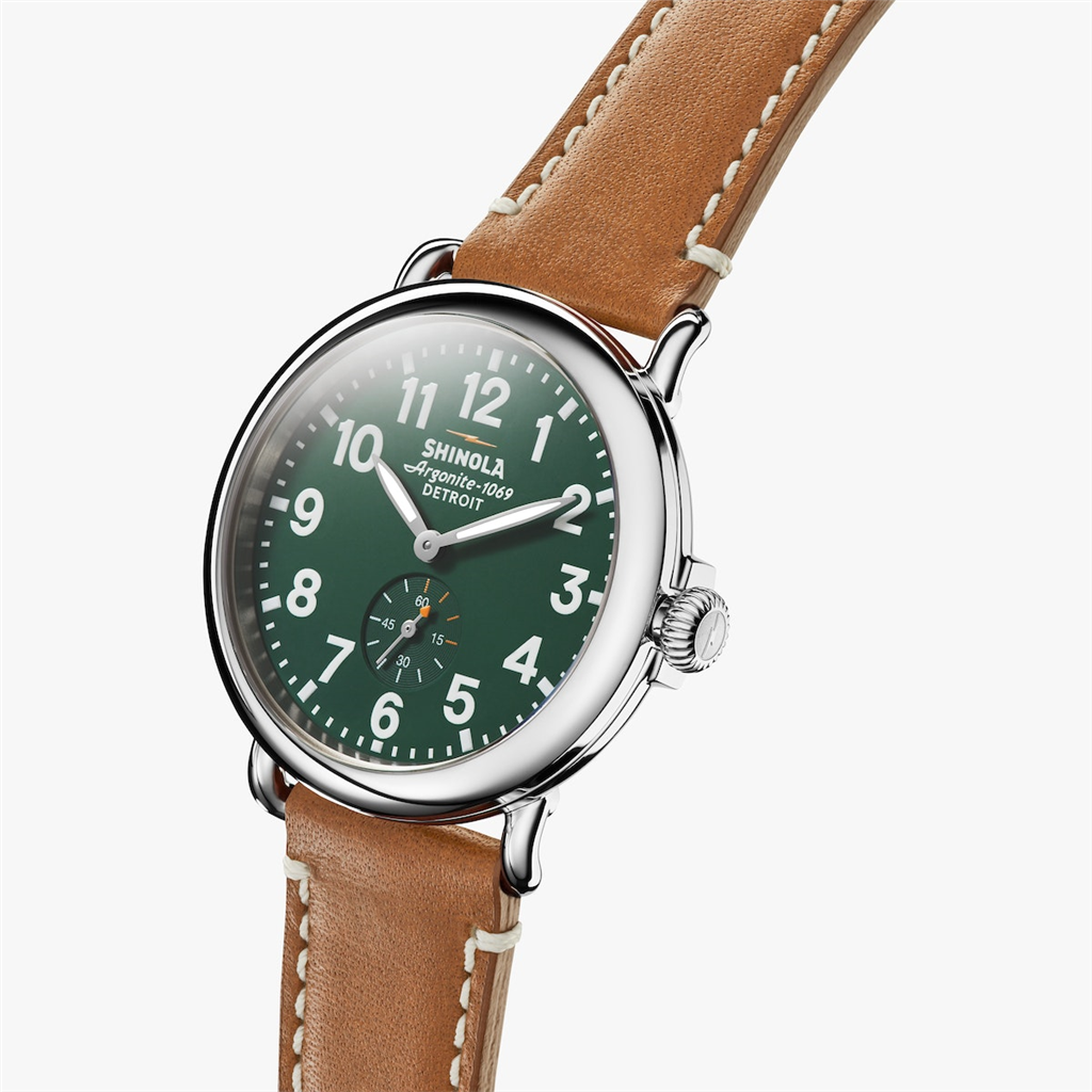 Runwell 41 mm Green Dial Tan Leather Strap Watch – Model S0110000026