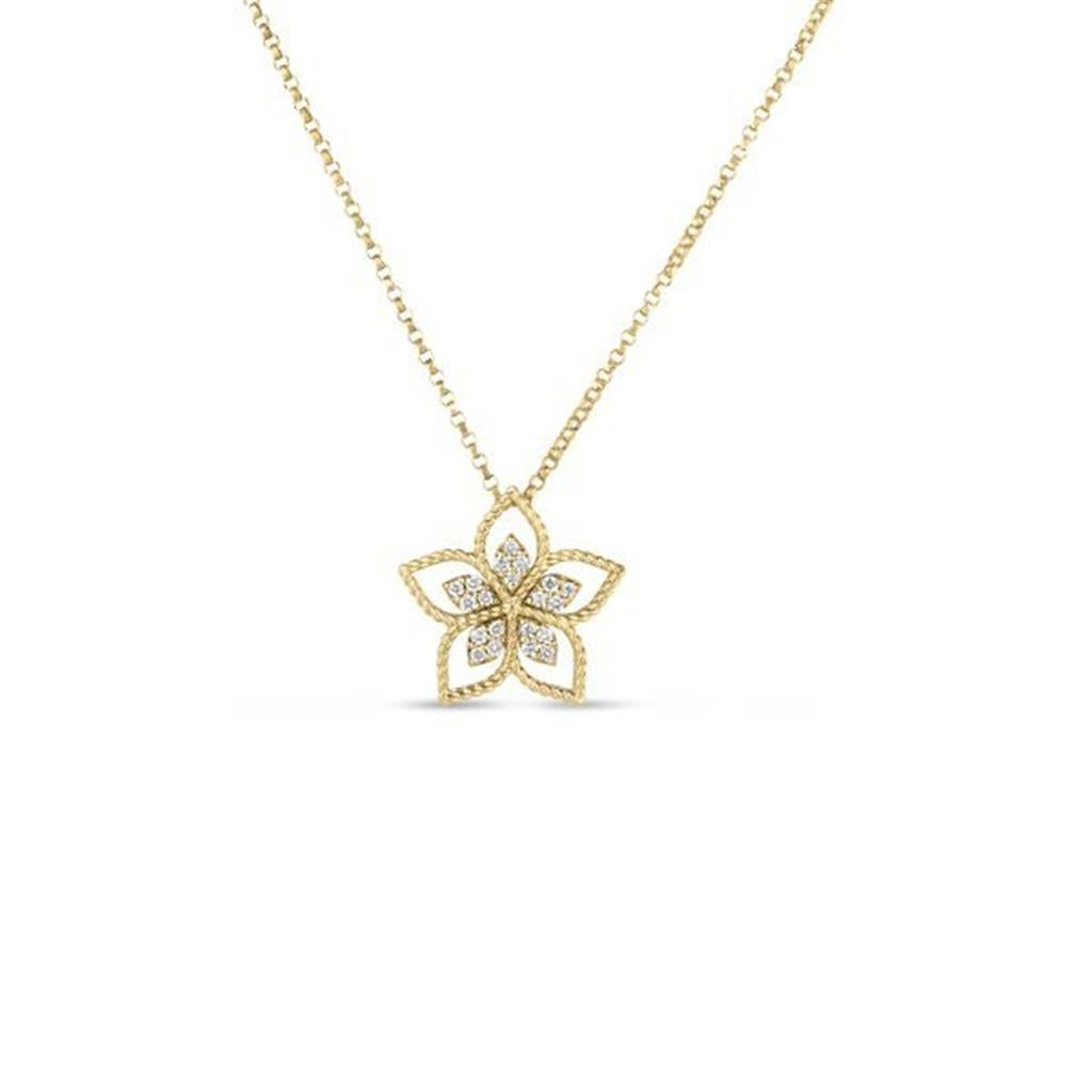 18K YELLOW GOLD VERNAZZA SMALL OPEN FRAME DIAMOND FLOWER NECKLACE
