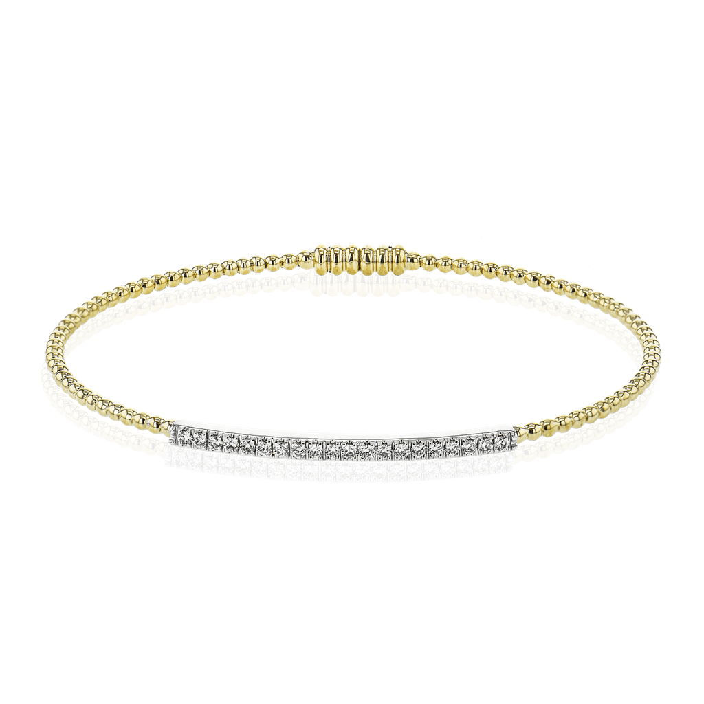 18kt Two-Tone Diamond Bar Beaded Bangle Bracelet