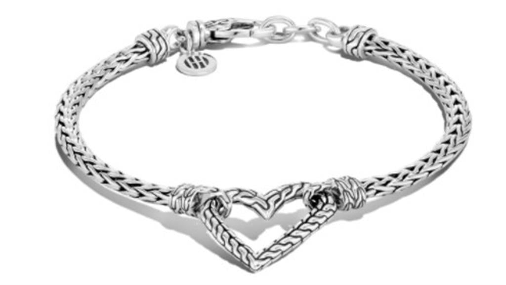 Sterling Silver Manah Slim Chain Heart Station Bracelet