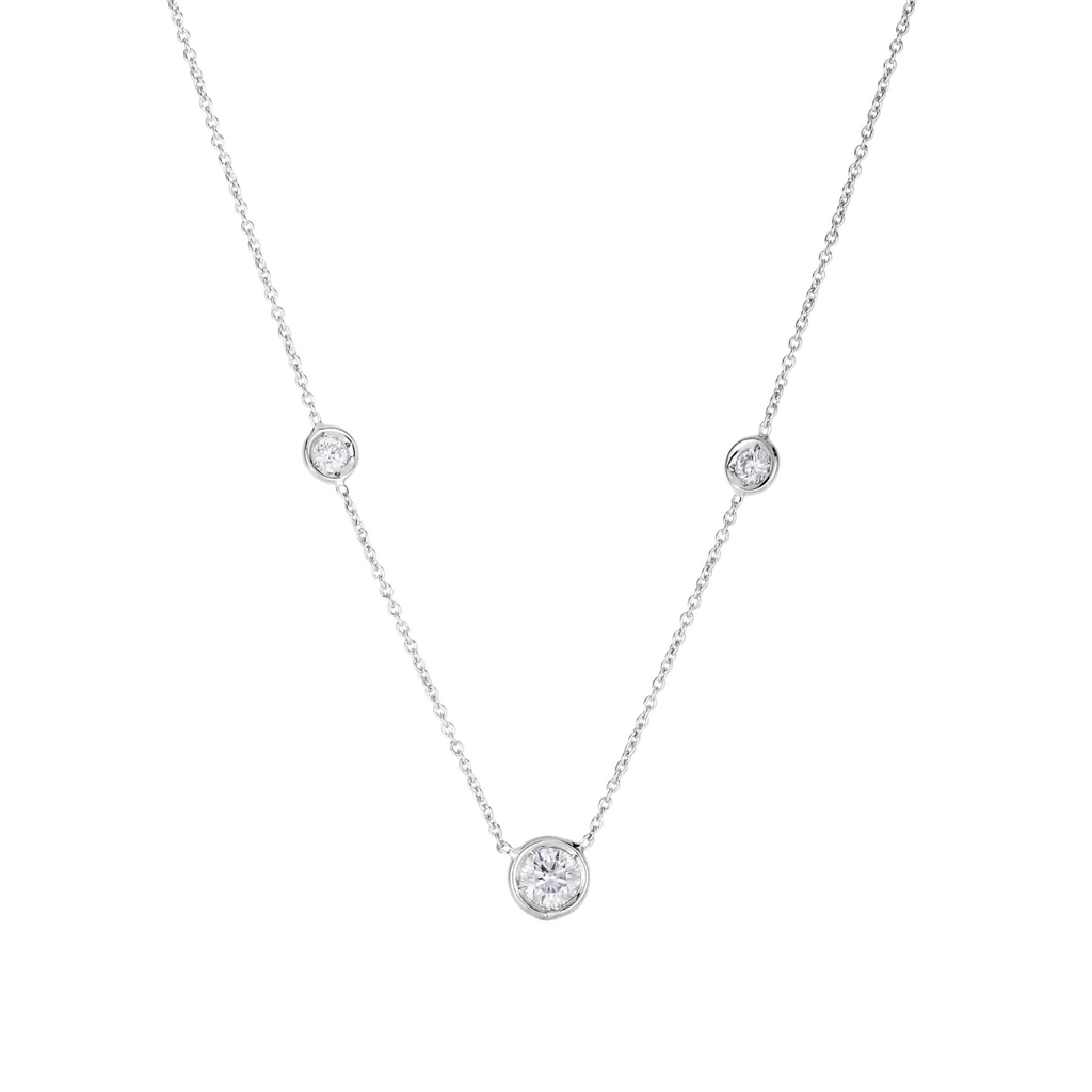 18K White Gold 3-Station Bezel Diamond Necklace