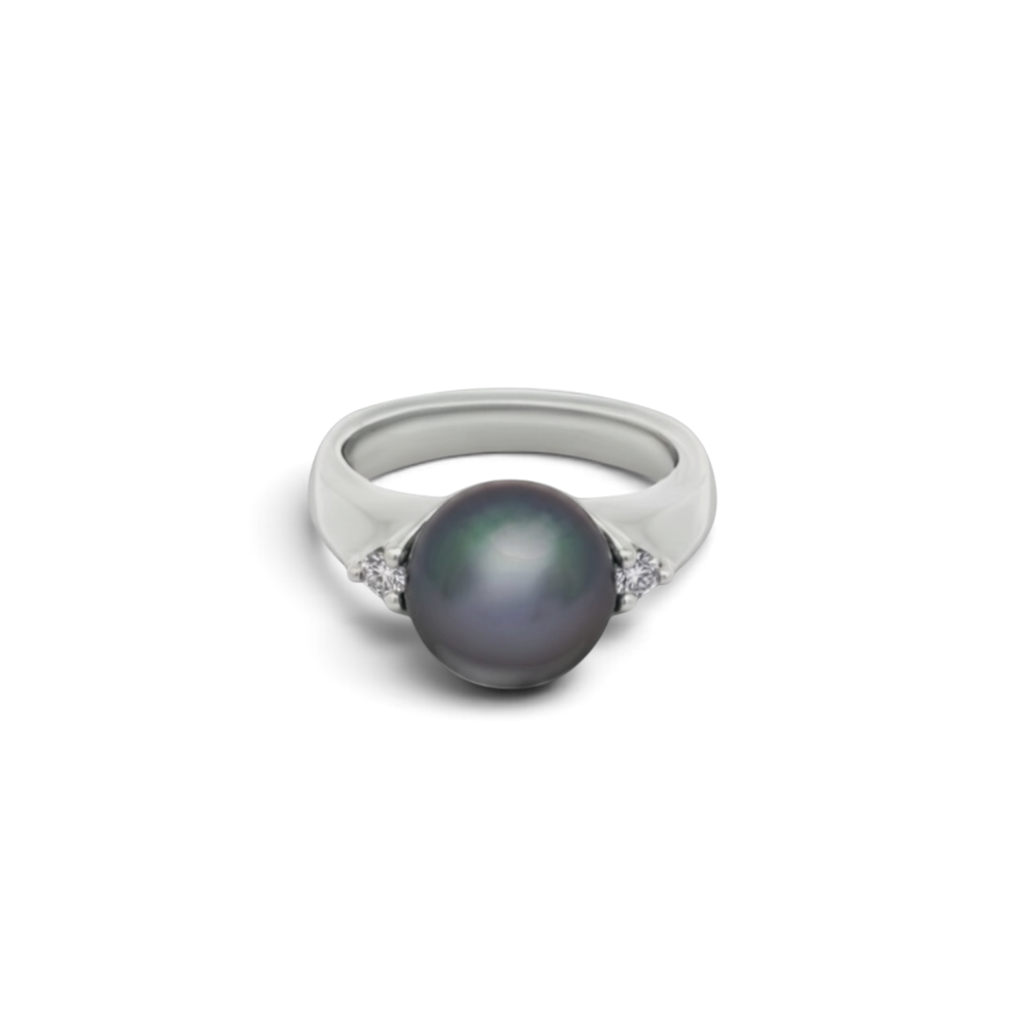 14kt White Gold Tahitian Pearl & Diamond Ring