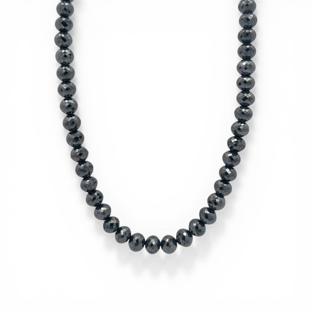 14KT White Gold Black Diamond Rondelle Bead Necklace