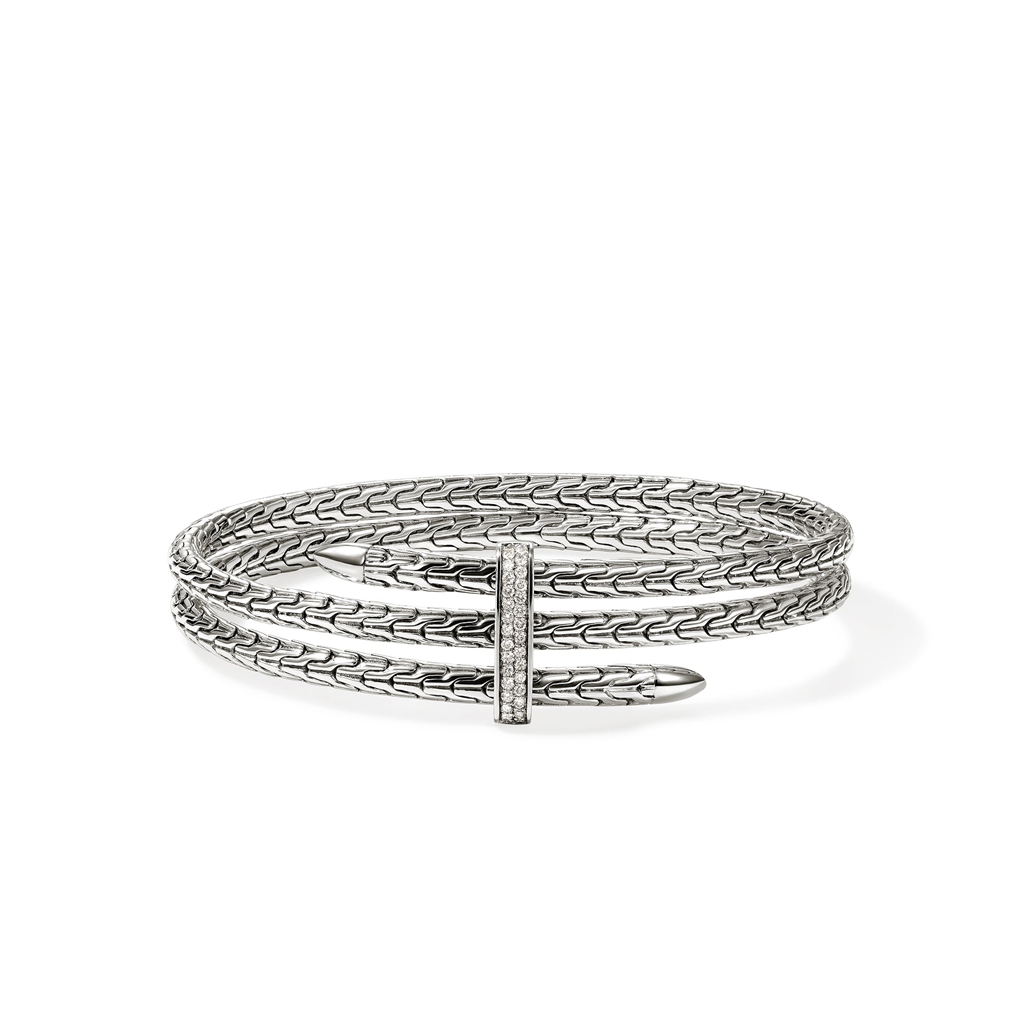 Double Flex Spear Cuff Bracelet – 4mm Sterling Silver with 0.23ct Diamond Pavé 