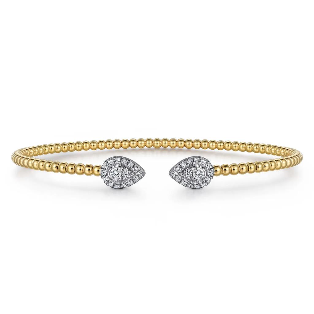 14kt Two-Tone Yellow & White Gold Diamond Halo Bangle Bracelet BG4774-57M45JJ