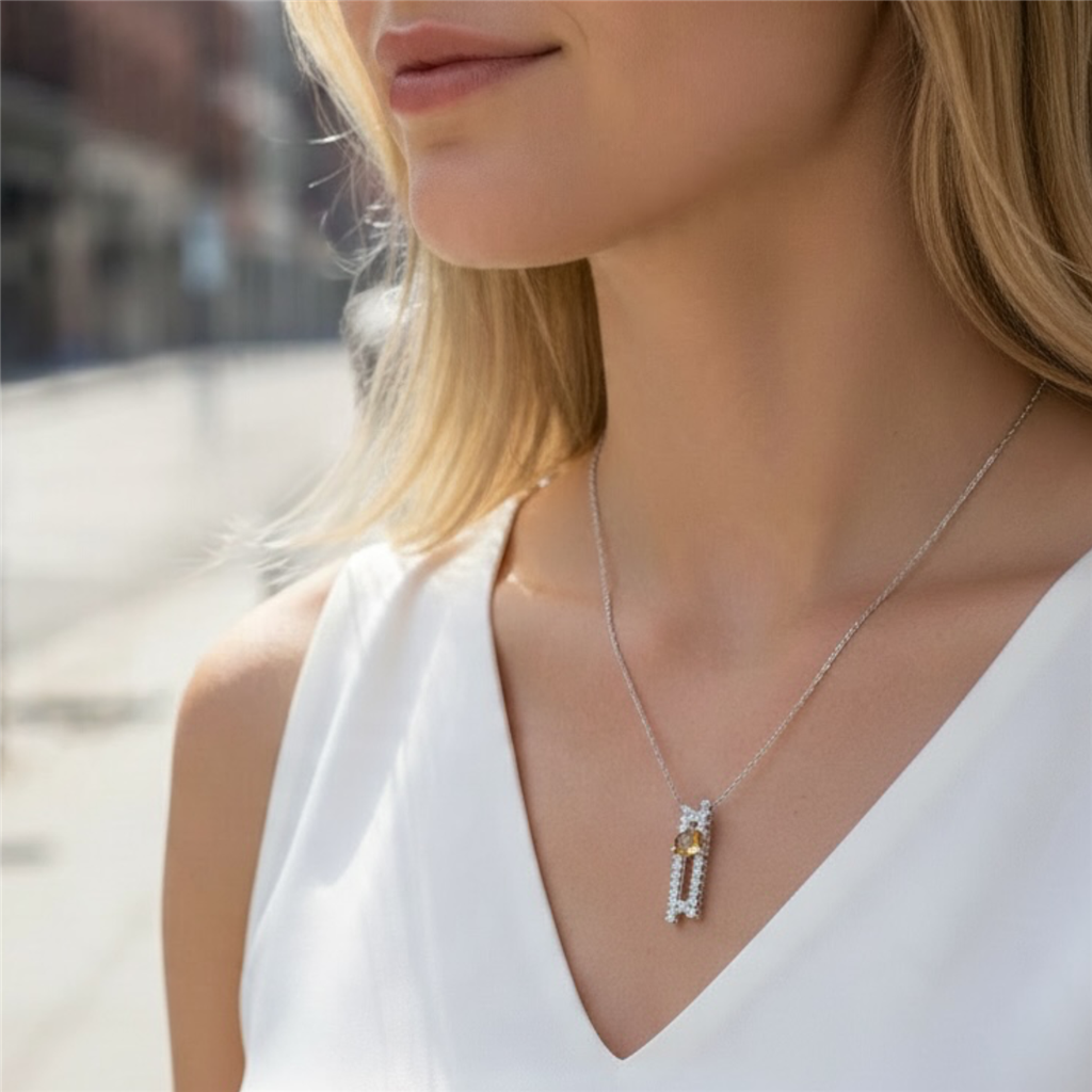 14K White Gold Pear-Shaped Citrine And Diamond Necklace