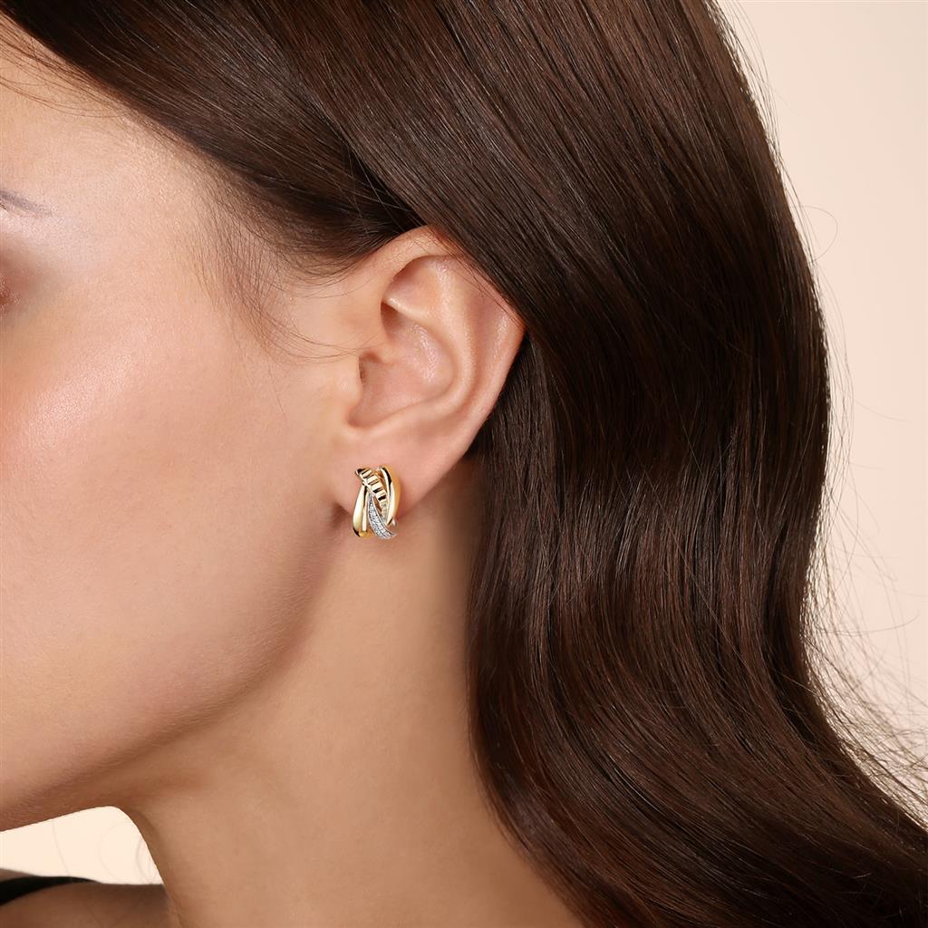 Two-Tone Diamond J-Hoop Earrings