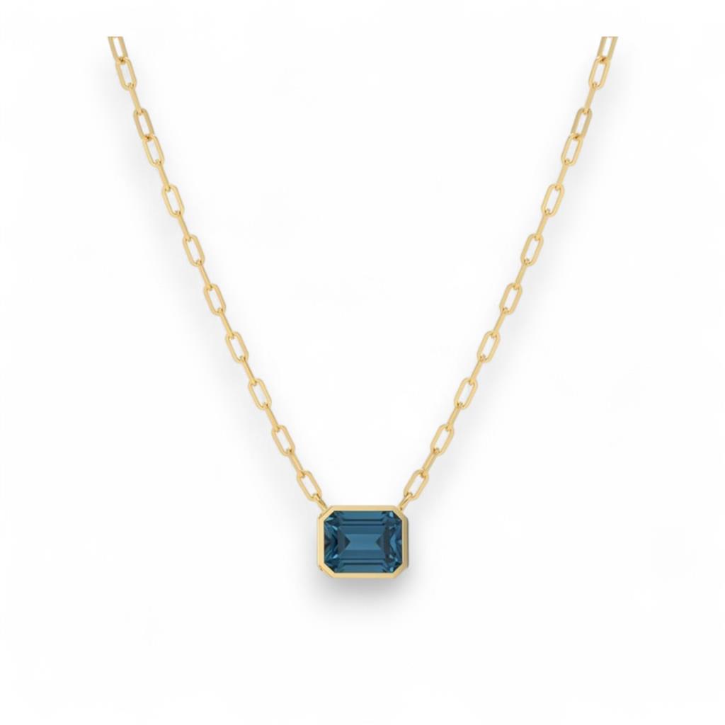 14 Kt Yellow Gold London Blue Topaz Bezel Solitaire Paperclip Necklace