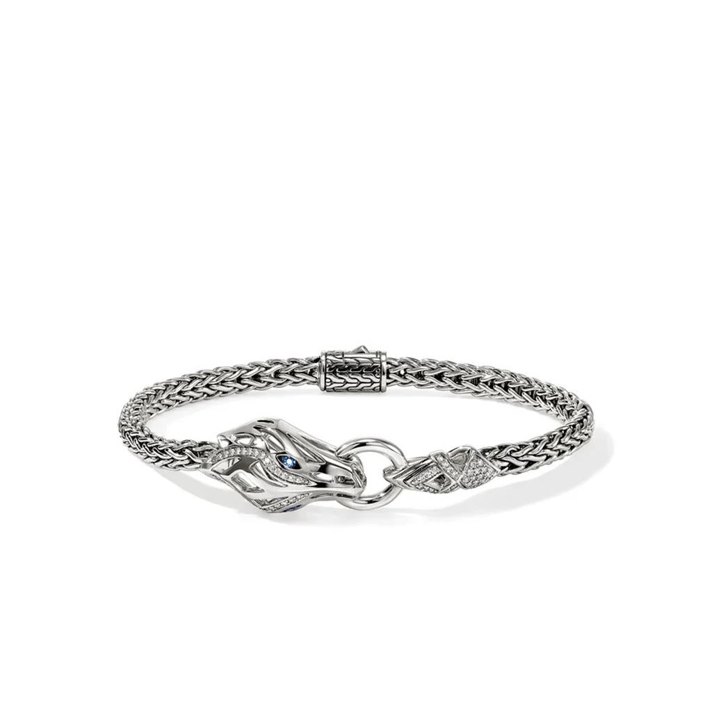 Sterling Silver 4.4mm Diamond & Blue Sapphire Naga Dragon Bracelet