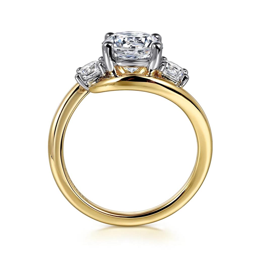 14kt Two-Tone Round 3-Stone Engagement Ring Semi-Mounting - back side view