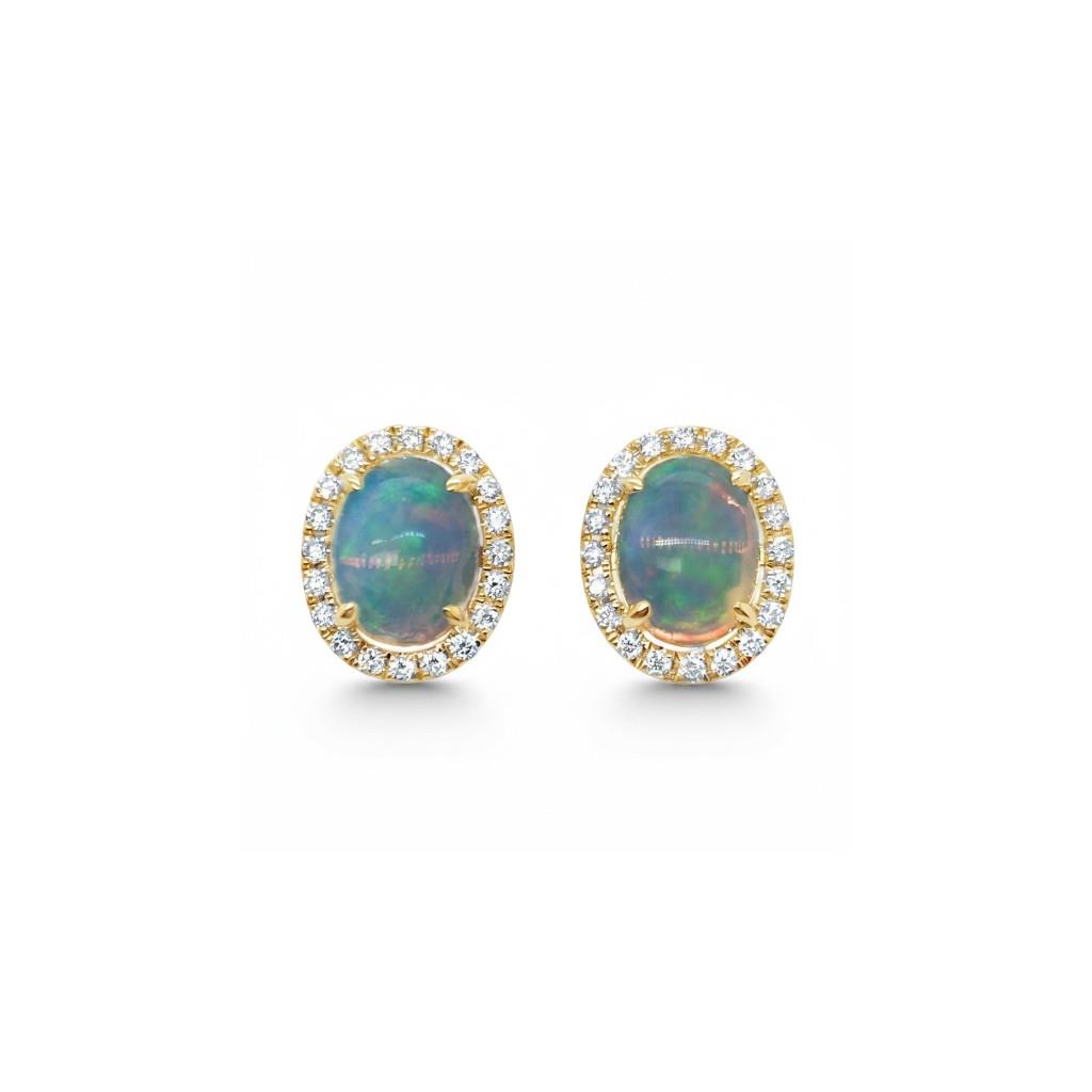 14kt Yellow Gold Opal & Diamond Halo Earrings
