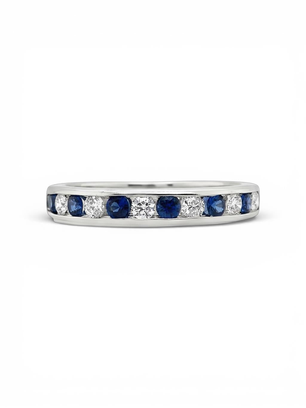 14KT White Gold Diamond & Sapphire Alternating Band