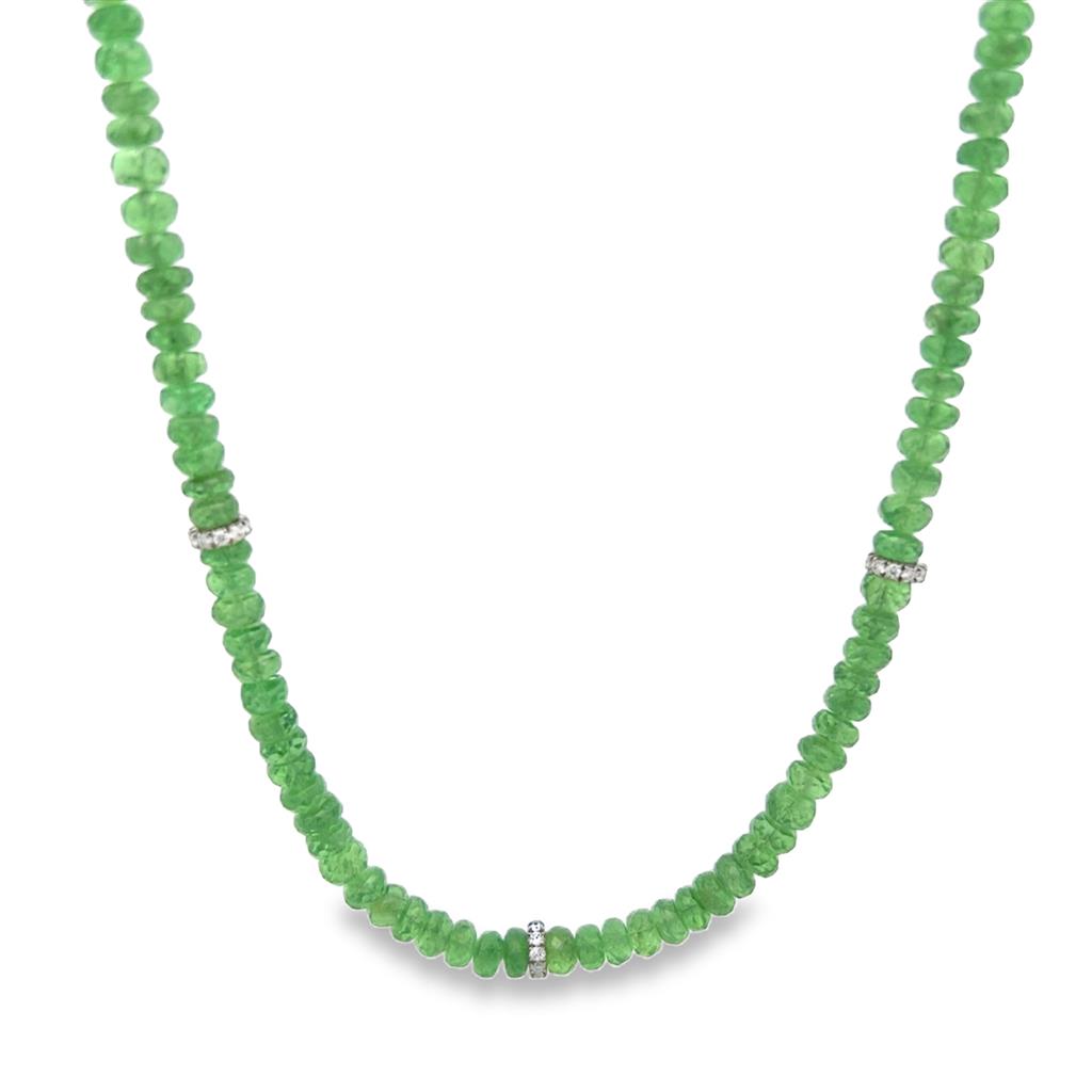 14 Karat White Gold 71.00cttw Tsavorite Bead & 7-Station Diamond Rondelle Necklace