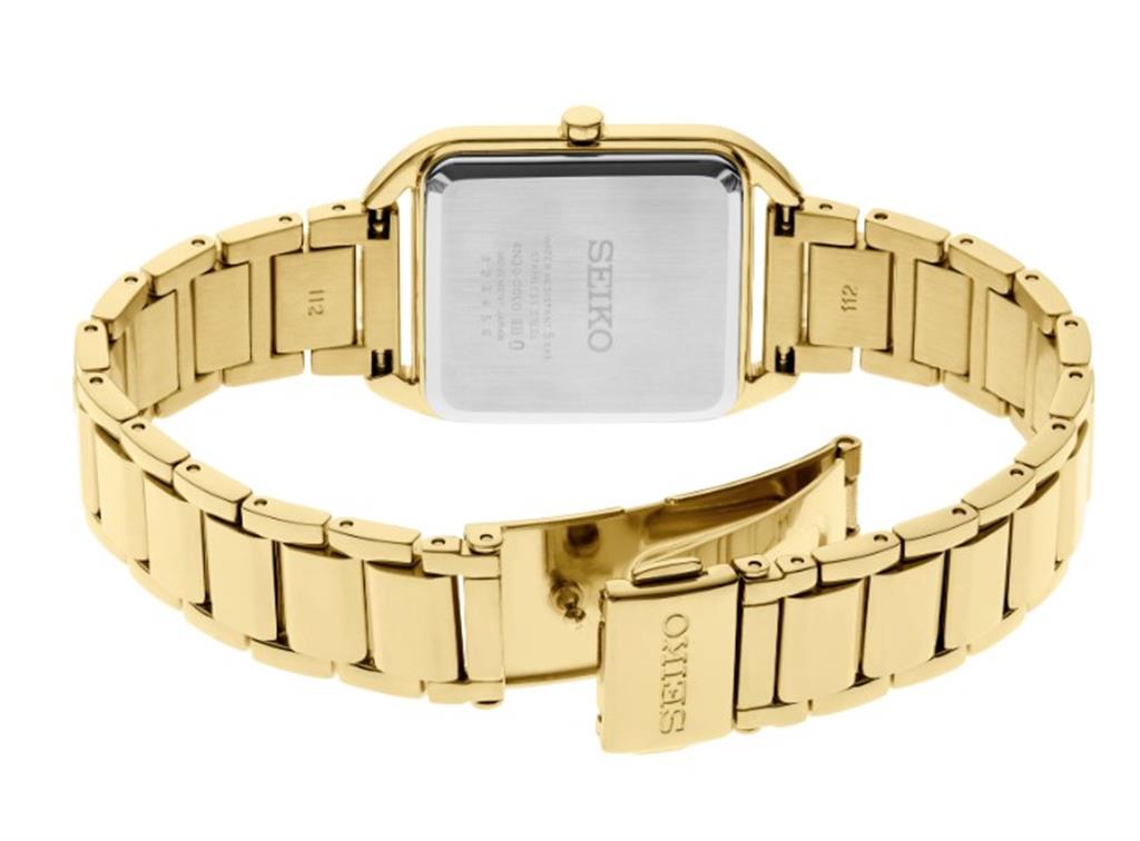 Essentials Gold-Tone Stainless Steel Silver Dial Quartz Watch - back side view