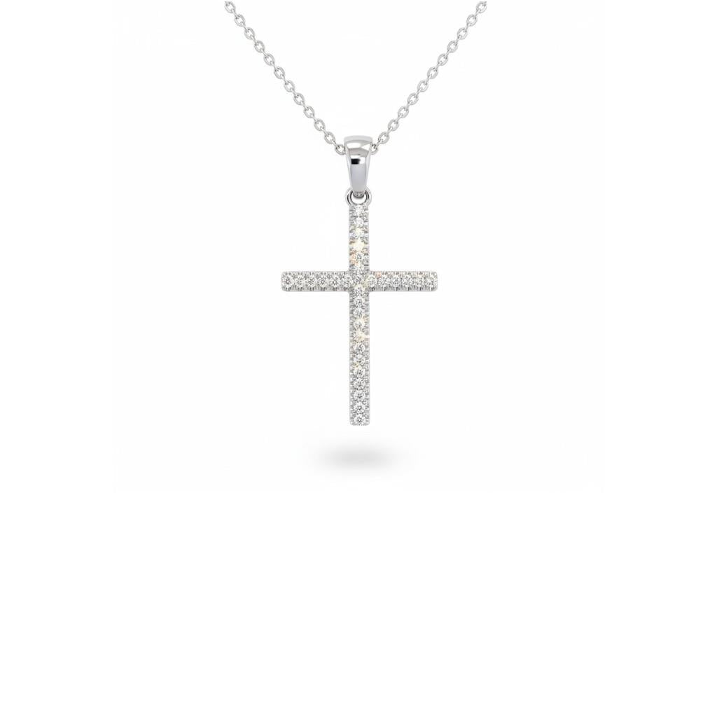 14K White Gold Diamond Cross Pendant