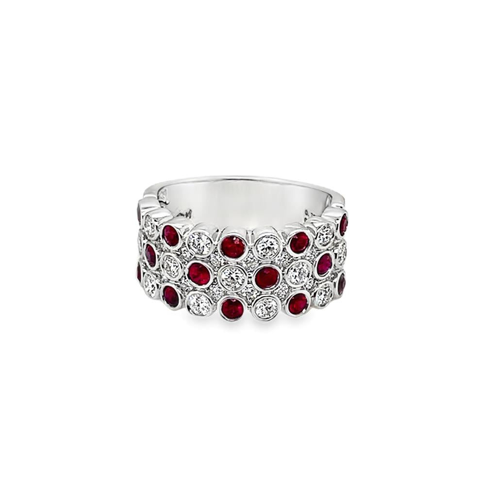18K White Gold Diamond & Ruby Circle Fashion Ring | 1.58 CTW